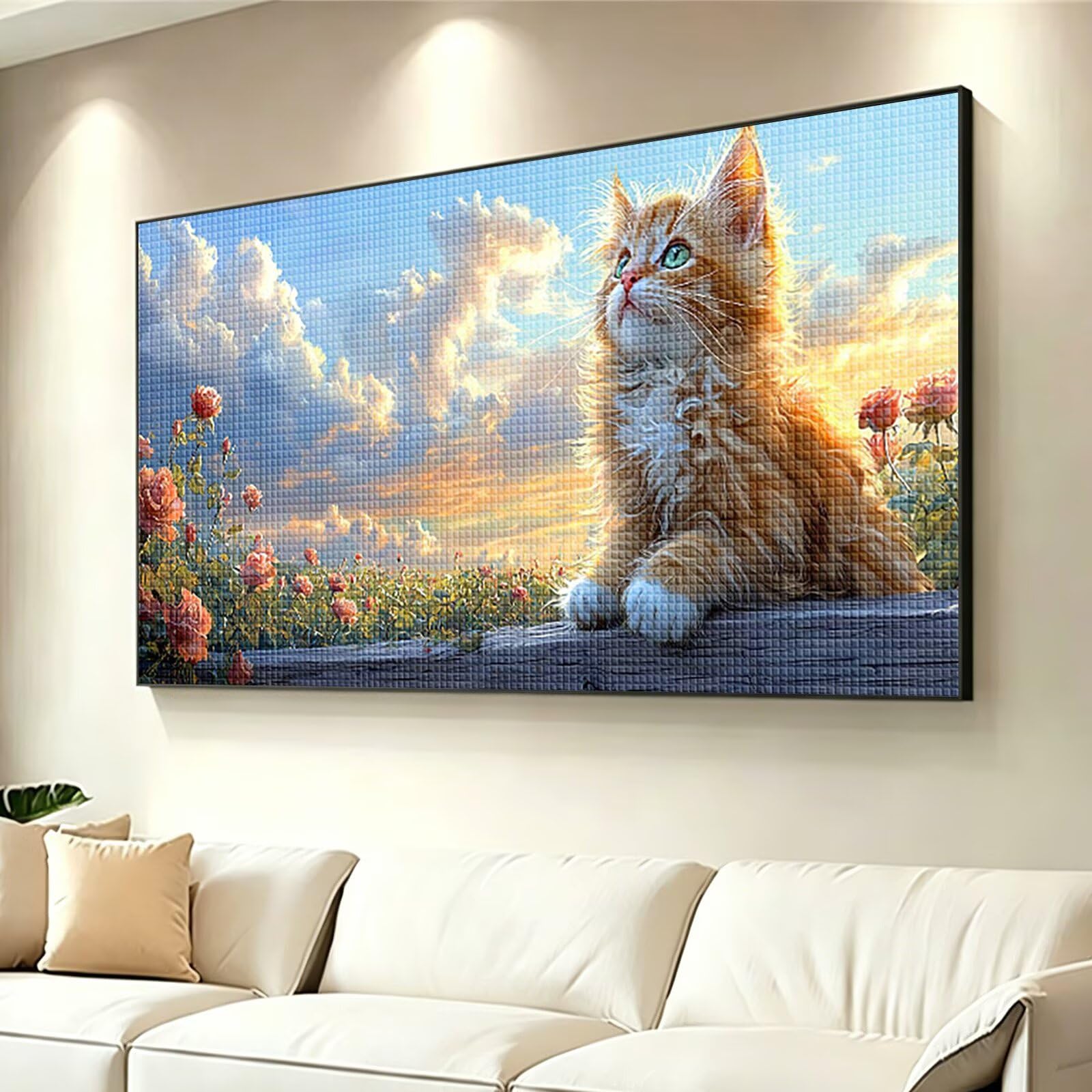 Diamond Painting Adultos Gato Pintura Diamante, Flor Diamond Painting 5D Completo, DIY Cuadrado Cristal Bordado Punto de Cruz Cuadros de Diamantes para Decoracion Hogar, Regalo Mujer 140x70cm 0J-72