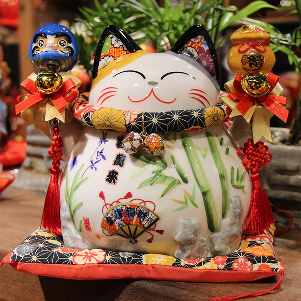 XIALON 20,8 cm in ceramica gatto fortunato Maneki Neko Fortune Cat Feng Shui Crafts Salvadanaio Decorazione per la casa