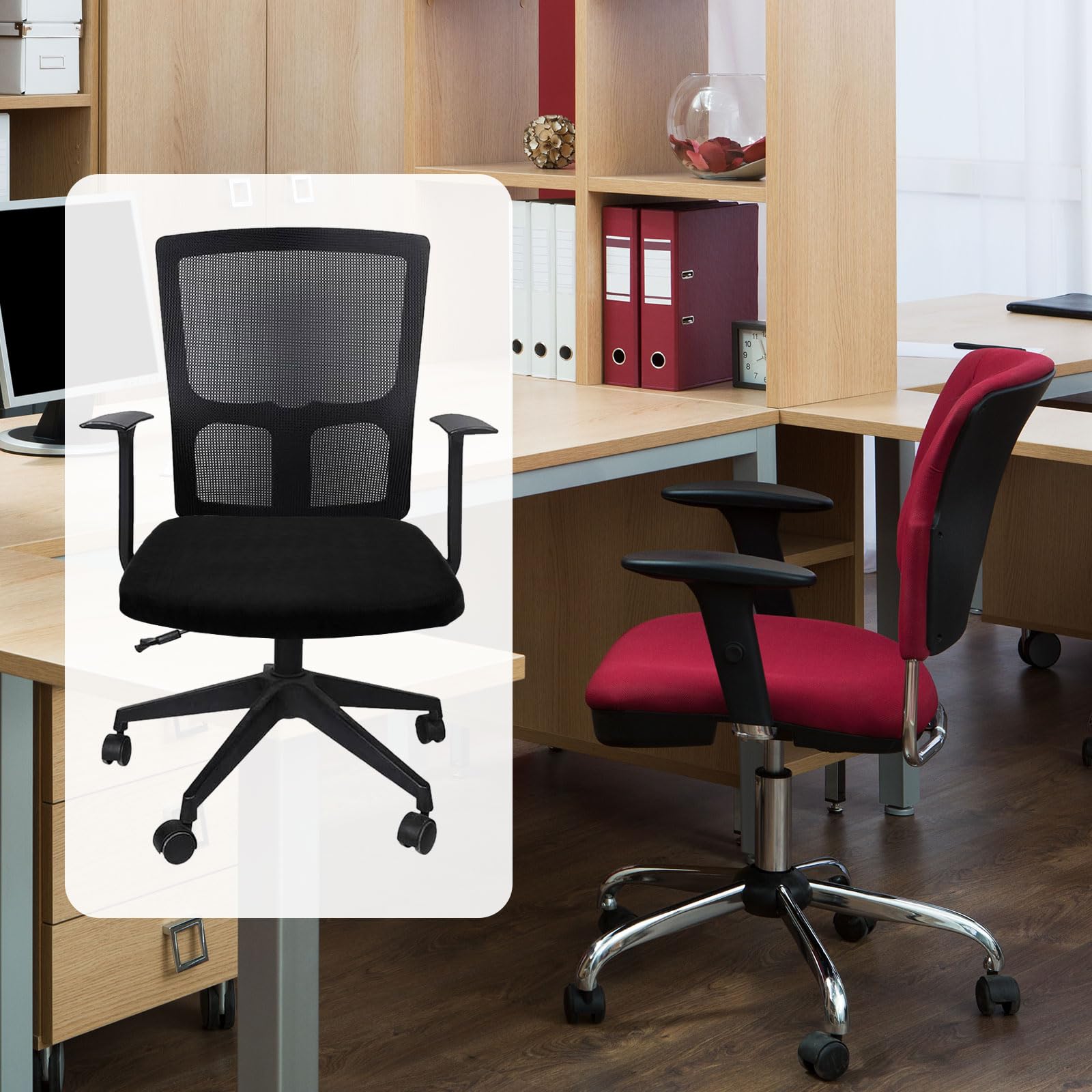 QUARKZMAN Rivestimento Per Sedia Da Ufficio Rivestimento Elasticizzato Morbido E Lavabile Per Sedia Girevole Protezione Per Sedile Da Scrivania Computer Casa O Ufficio L(45-48cm) Nero