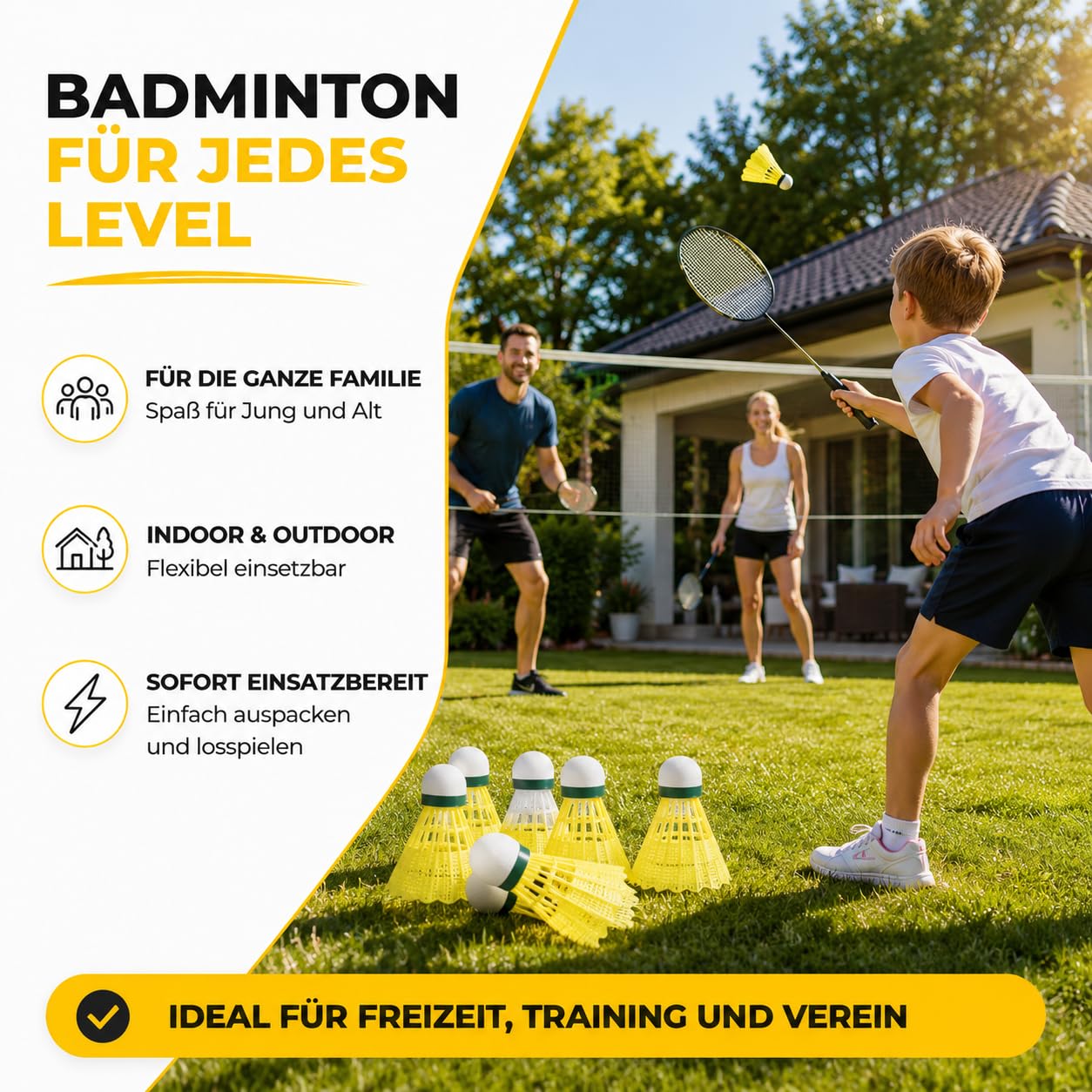 Volantes amarillos para bádminton entrenamiento competición exterior interior