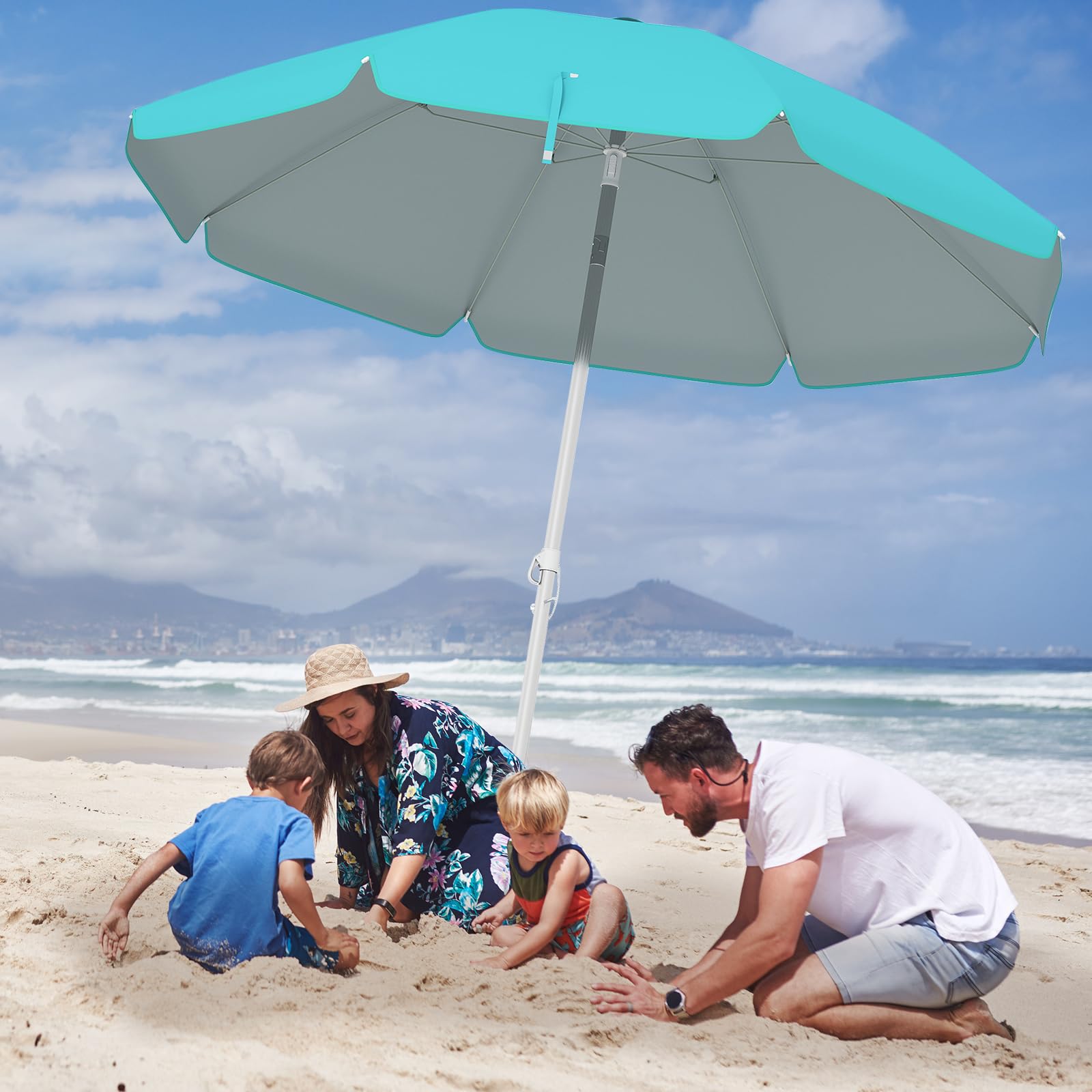 GOPLUS Parasol plażowy 180 cm / 200 cm / 220 cm, składany o 30°, parasol ogrodowy UV 50+, parasol stołowy z tuleją osadczą, parasol tarasowy, w zestawie pokrowiec ochronny, żeberka z włókna szklanego,