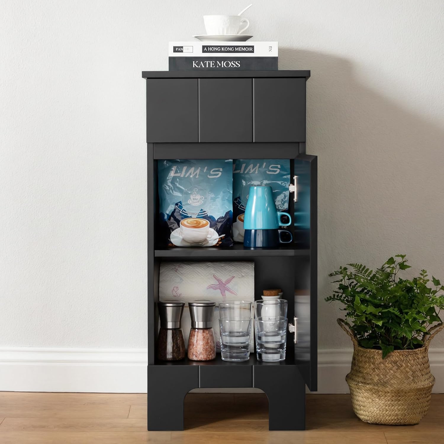 VANIRROR Small Bathroom Cabinet with Adjustable Shelves, Drawer, Anti-Tip Design, 14.96" L x 11.81" W x 32.09" H, Durable MDF for Bathroom, Kitchen, Laundry Storage, Soft-Close Door