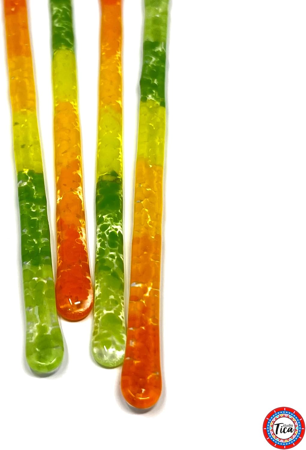 Handmade Glass Swizzle Sticks: Citrus Sunshine (Paradise Collection) - 7.25 inch stirrer for Coffee Tea and Mugs - Set of 4 with Gift Box by studioTica