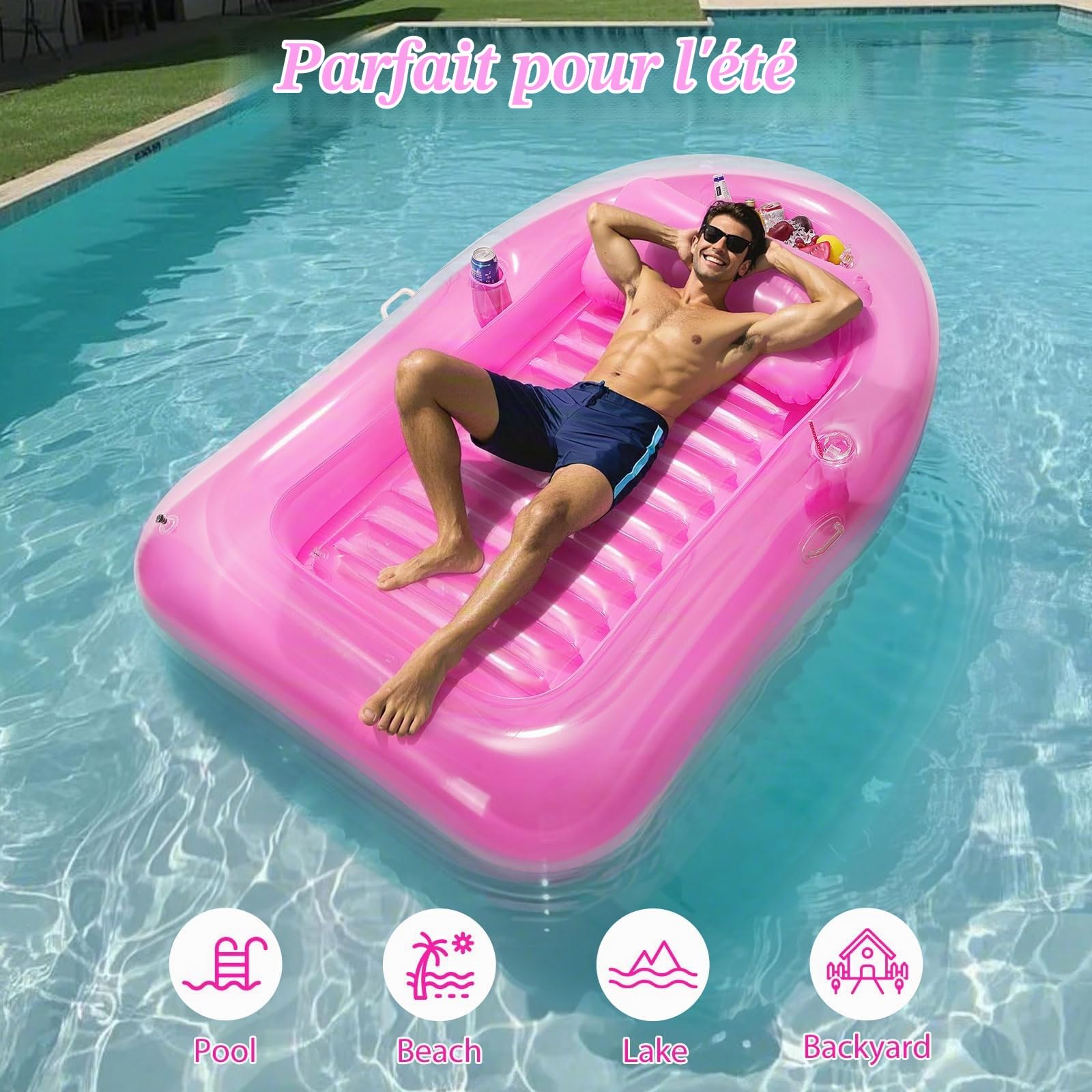 MoKo Tanning Pool Matelas Gonflable Piscine | Tanning Pool avec Porte-Gobelets, Chaise de Piscine Longue pour Parc Aquatique Plage