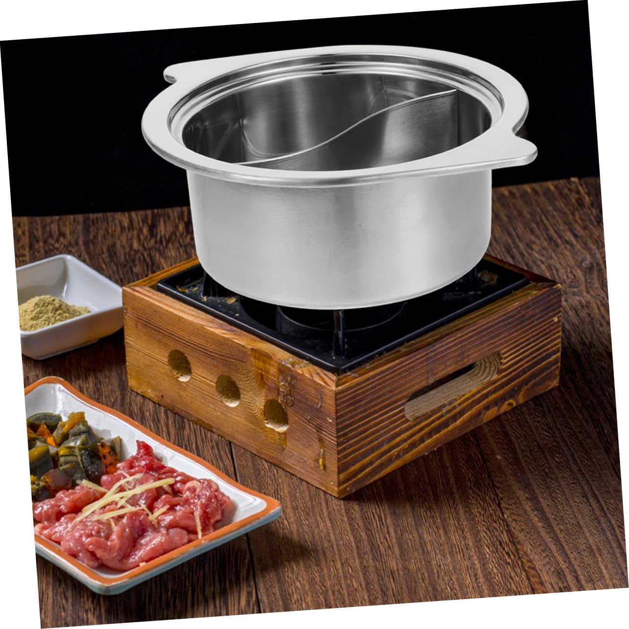 Stainless Steel Dual Hot Pot with Divider Deep Japanese Cooking Pot for Induction Cookers 1 Set