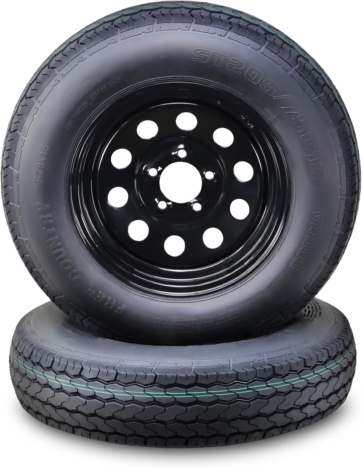 Free Country Trailer Tire Wheel Assembly ST205/75D15 6-Ply C 101L 5 Lug on 5" PCD Black Mod Rim,SET 2