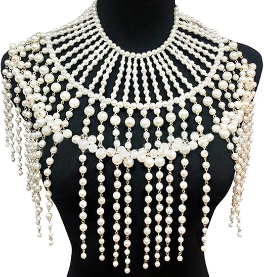 mi様　Pearl Chain Harness QIXIAMO Pearl Shawl Layered Jewelry Shoulder Body Chain