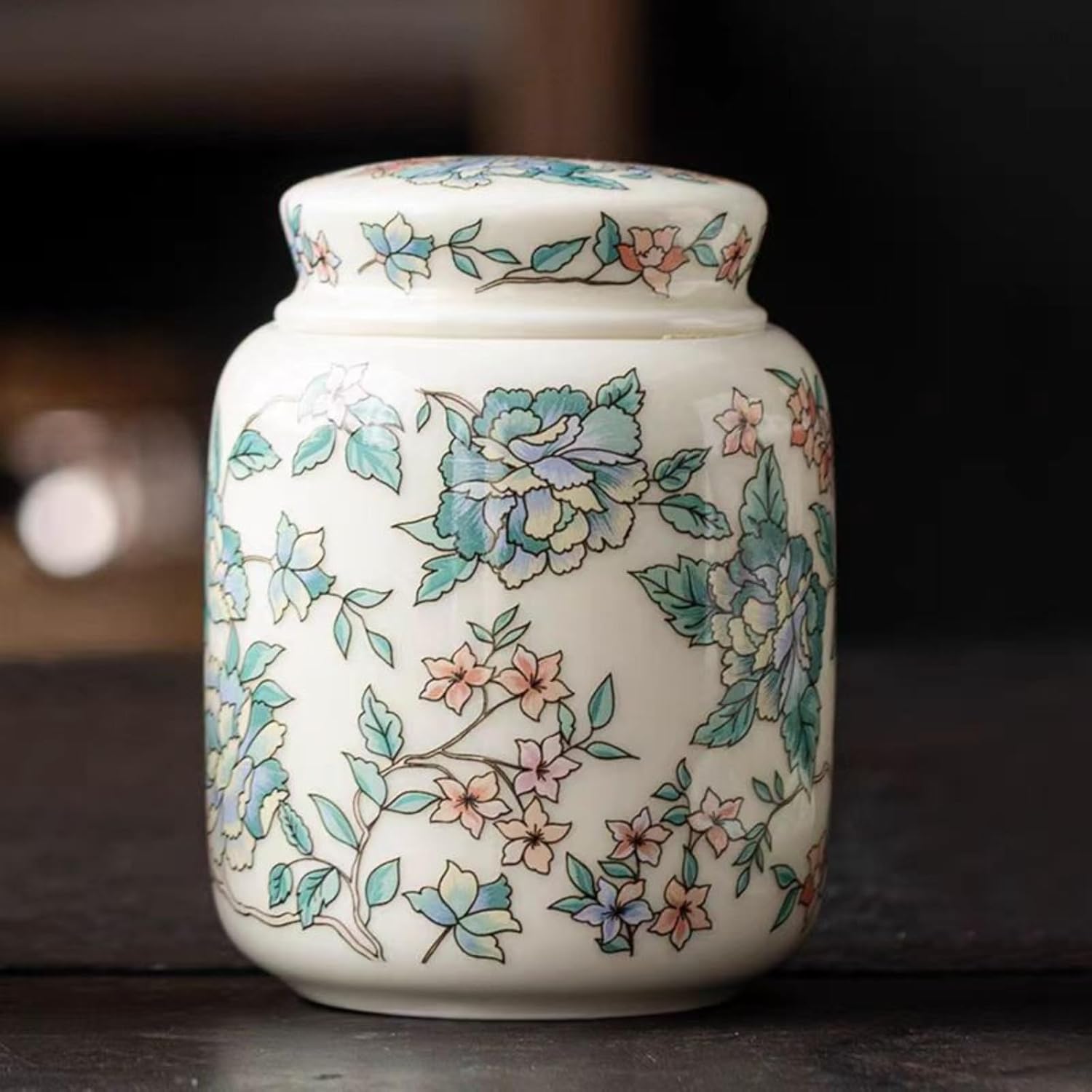 Chinese Style Ceramics Tea Caddy, 210ml 7.1oz, Household Sealed Jar Storage Tank