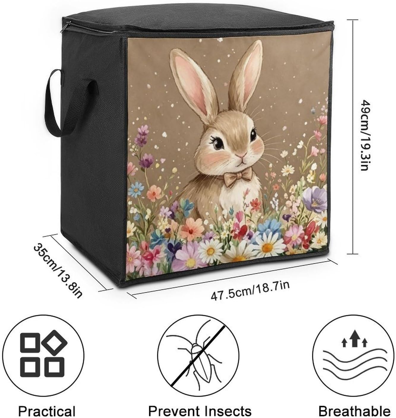 Rabbits Comforter Storage Bag Moving Bag | Clothes Storage Bins-70L,Moving Bag With Dual Handles For Easy Carrying, Zipper Design Durability for Home,Bedroom,Closet