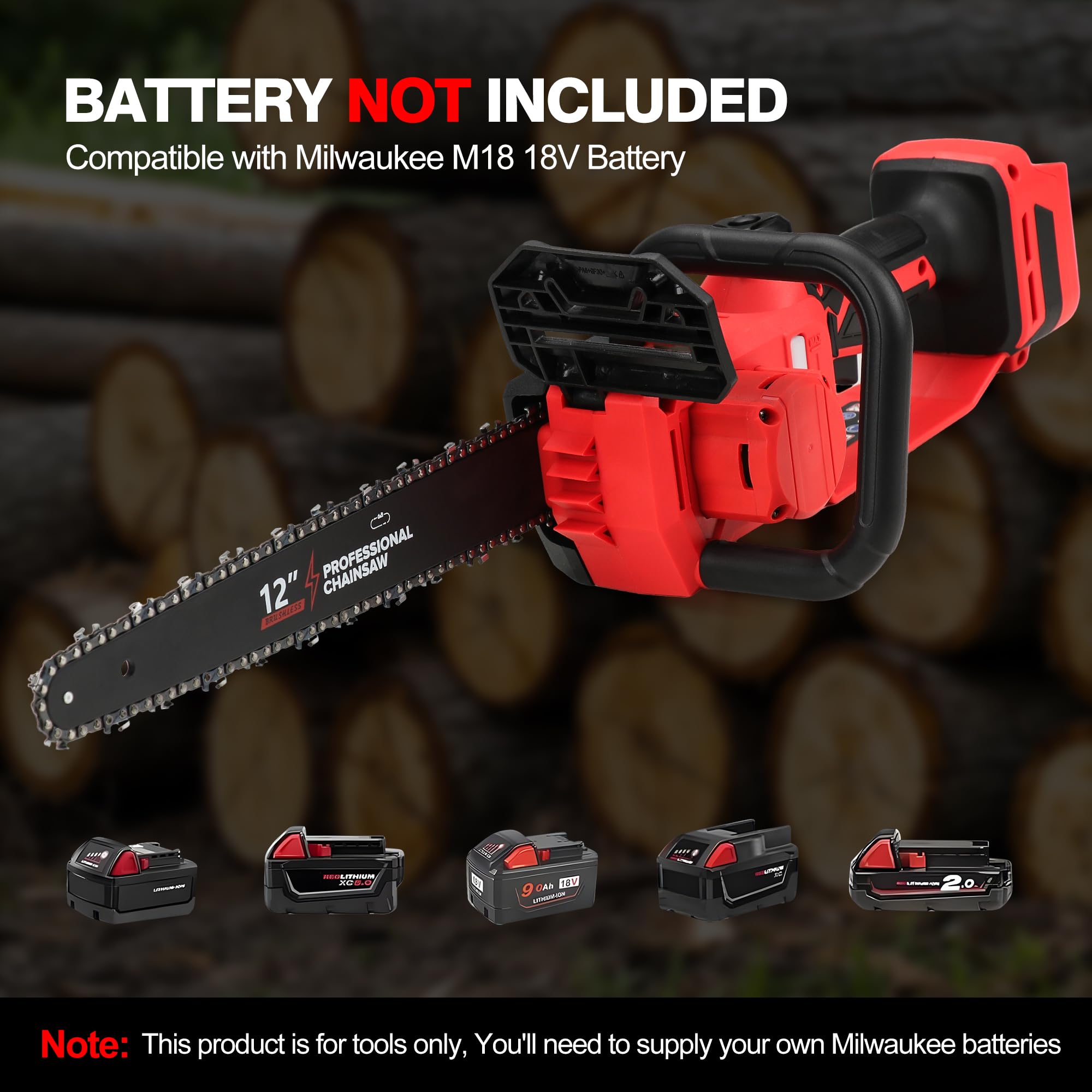 Bezszczotkowa elektryczna piła łańcuchowa, 30 cm, tylko do baterii Milwaukee M18 18 V, z automatycznym olejarką i blokadą bezpieczeństwa, do przycinania piły drzewnej i cięcia gałęzi (tylko narzędzie)