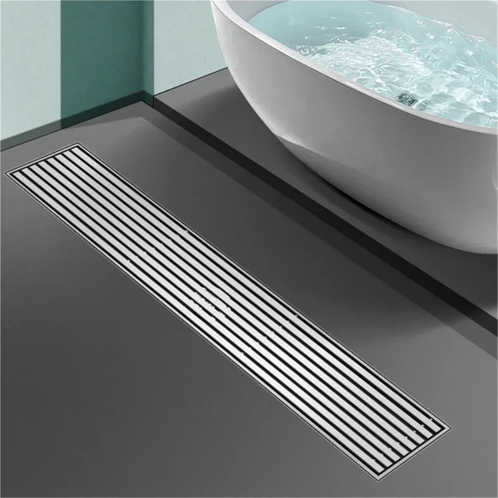 Desague Ducha Desagüe de Ducha Lineal 20-50 cm, Trampa Drenaje Larga Piso Rectangular Acero Inoxidable Cepillado