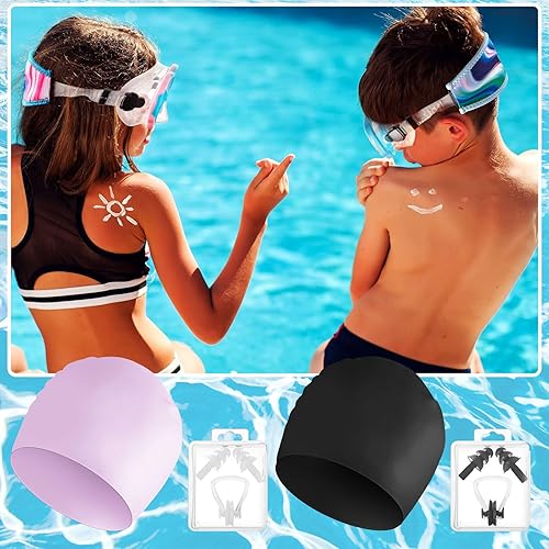 Miniatura 5 de Fabbay 4 pares de gafas de esnórquel para niños, máscara de esnórquel con cubierta para la nariz, 4 piezas de neopreno para correa de neopreno, 4