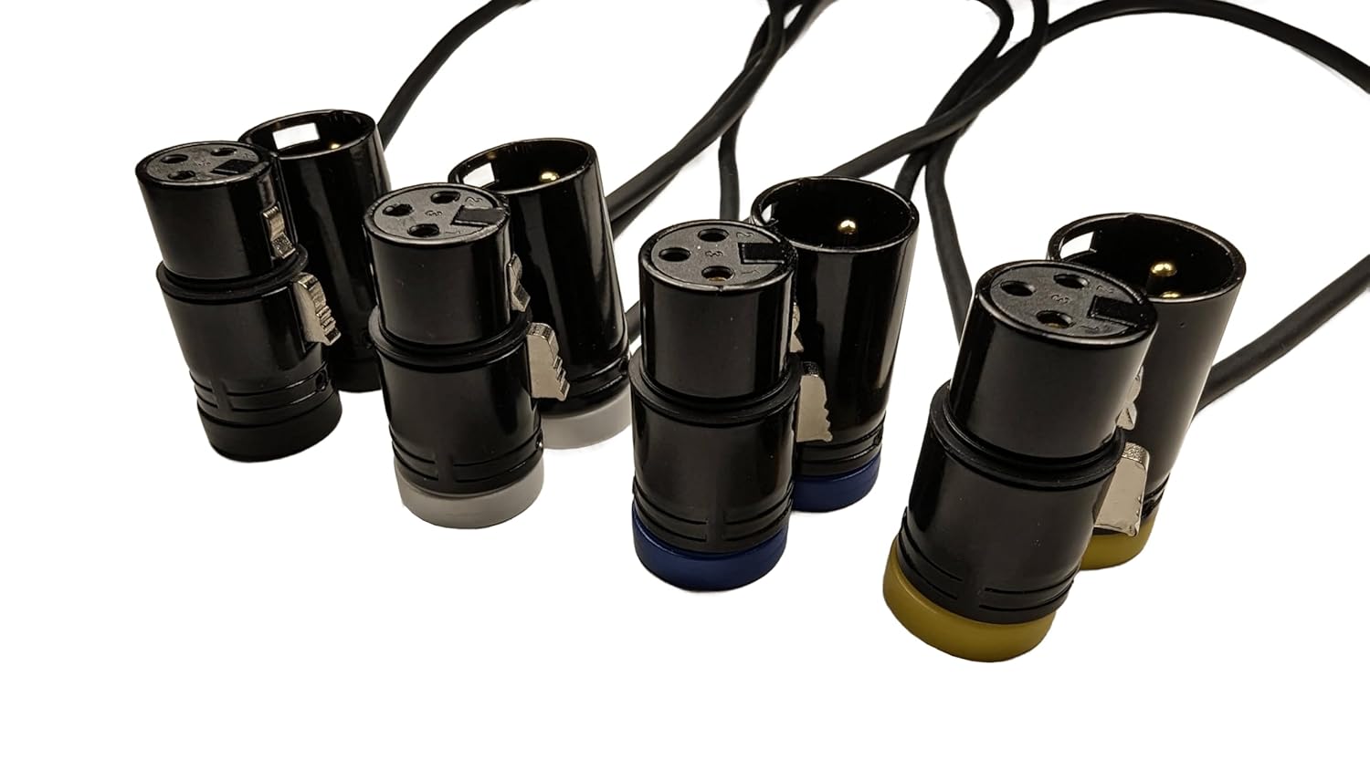 4-Pcs Low-Profile 3-Pin XLR Female to XLR Male Adjustable-Angle Cable for Sound Devices 302, 552, 633, 688, 788T Mixer, Zaxcom, Zoom F8 Recorder and More, Black White Yellow Blue