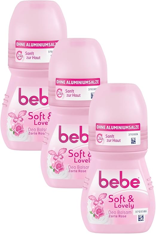 Bebe Soft Lovely Deodorant Balm Roll On Delicate Rose Gentle Deodorant Roller Without Aluminium With Delicate Rose Fragrance 24 Hours Reliable Protection Against Body Odors 3 X 50 Ml