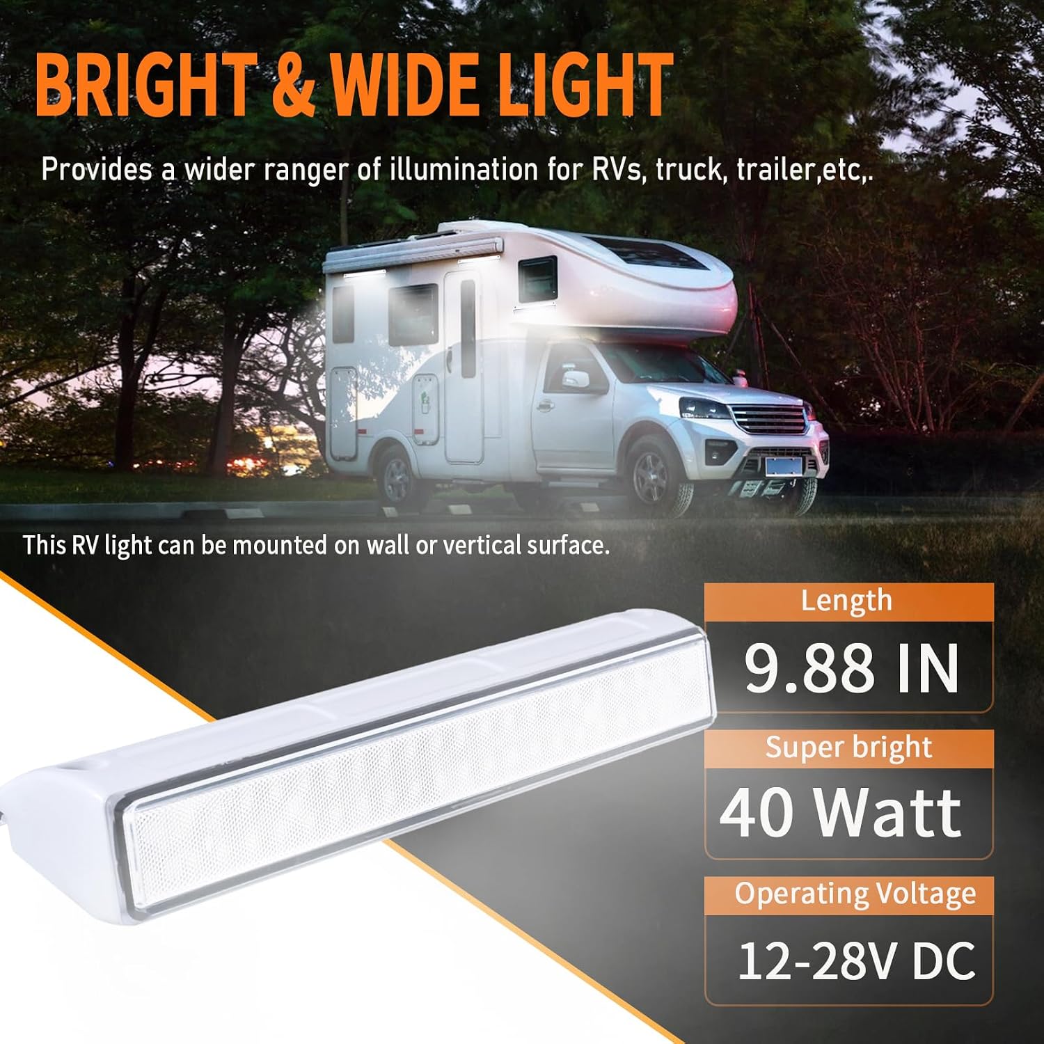 10" RV LED Porch Lights & Interior Utility Light Fixture, 120° Flood Beam with Durable White Housing for Camper/Trailer/Truck/Boat, 6000K Cool White High Output, 12V/24V DC, 1-Pack