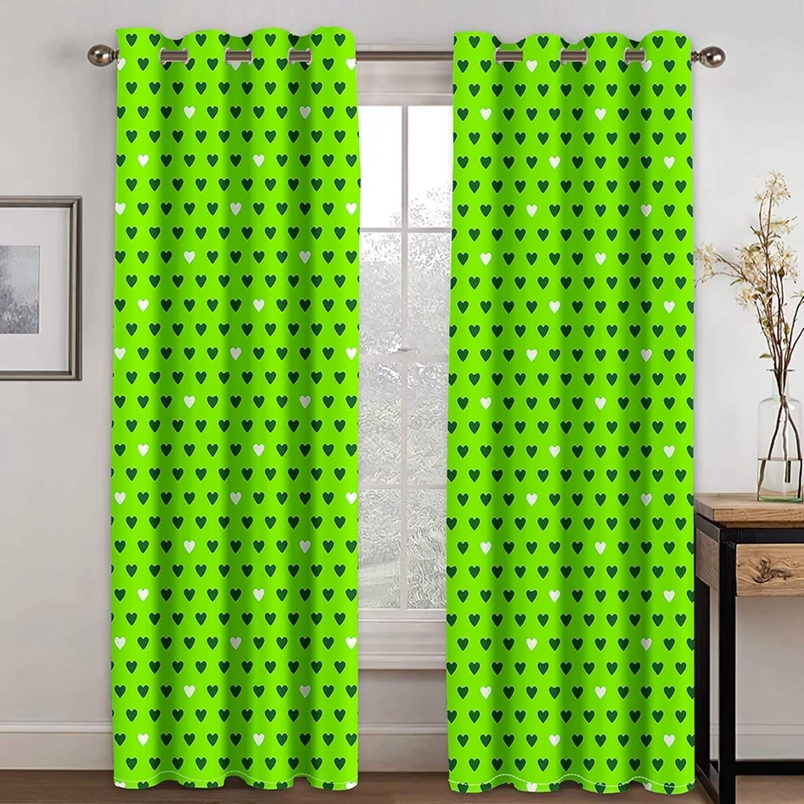Rideau occultant moderne cœurs vert 137x160cm x 2pcs KnSam