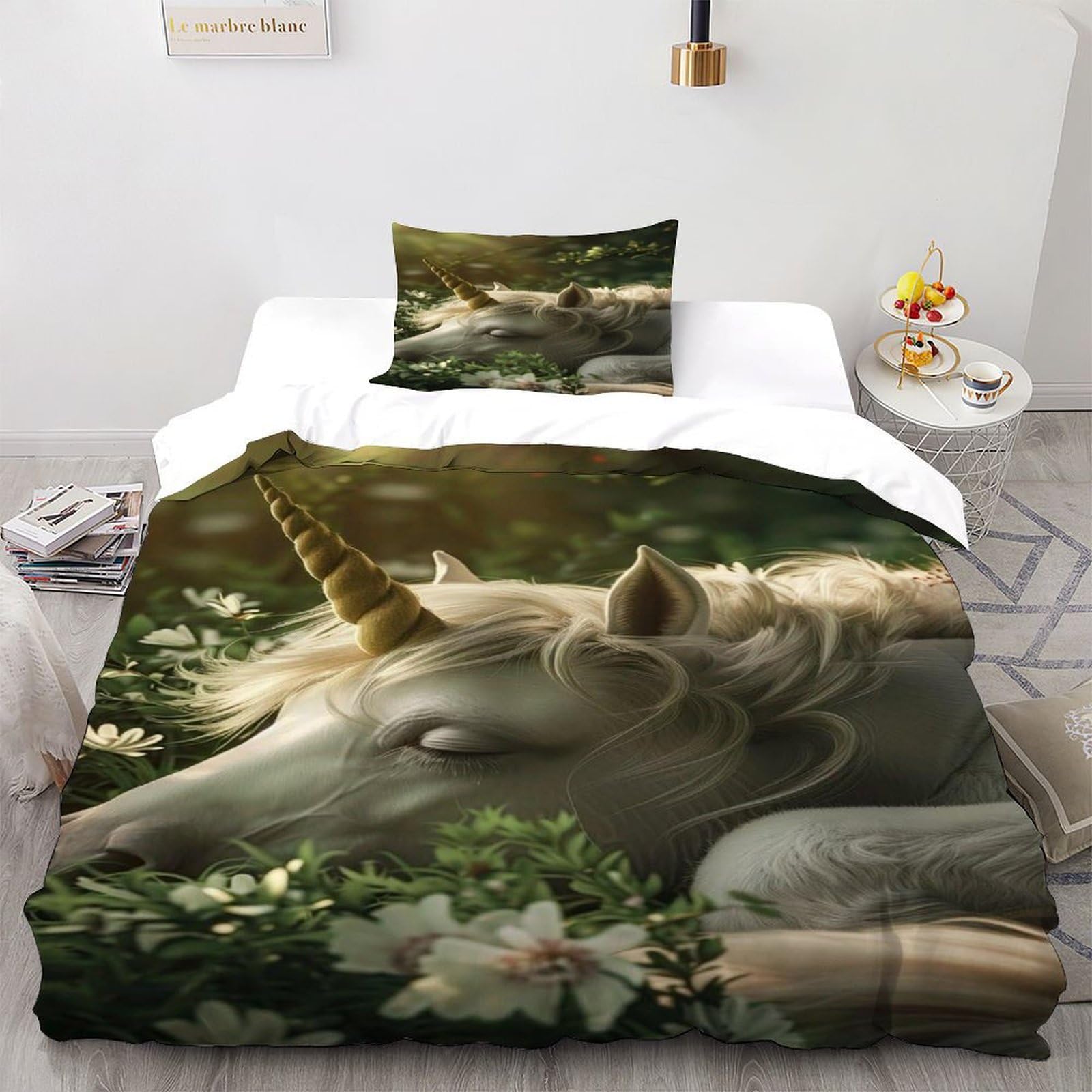 Parure de couette licorne microfibre premium housse de lit imprimé floral 135x200cm