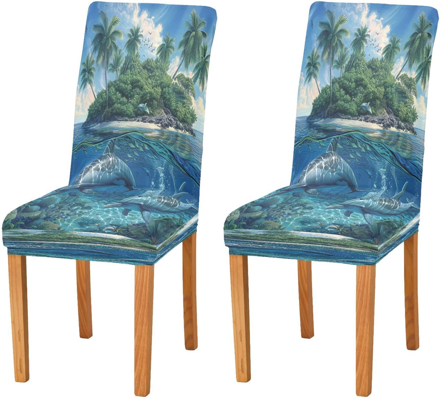 ALAZA Pair of Lovely Dolphins Dining Room Chair Slipcovers Dining Chair Covers Parsons Chair Slipcover Office Chairs Stretch Chair Covers for Dining Room