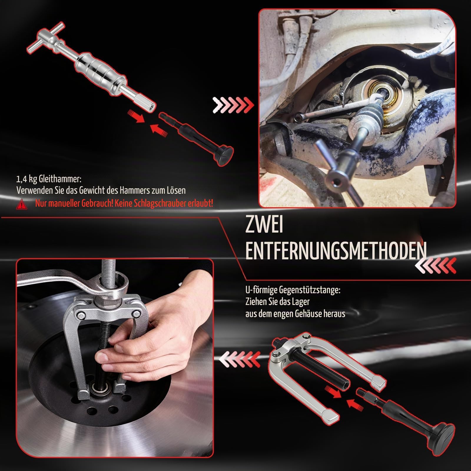 Innenlager Grundloch Abzieher Satz, 8-58mm Innenabzieher Lager, Innenlager Abzieher Set, Kugellager Lagerabzieher Innen mit Gleithammer, Grundloch Innenabzieher für Auto LKW Motorrad