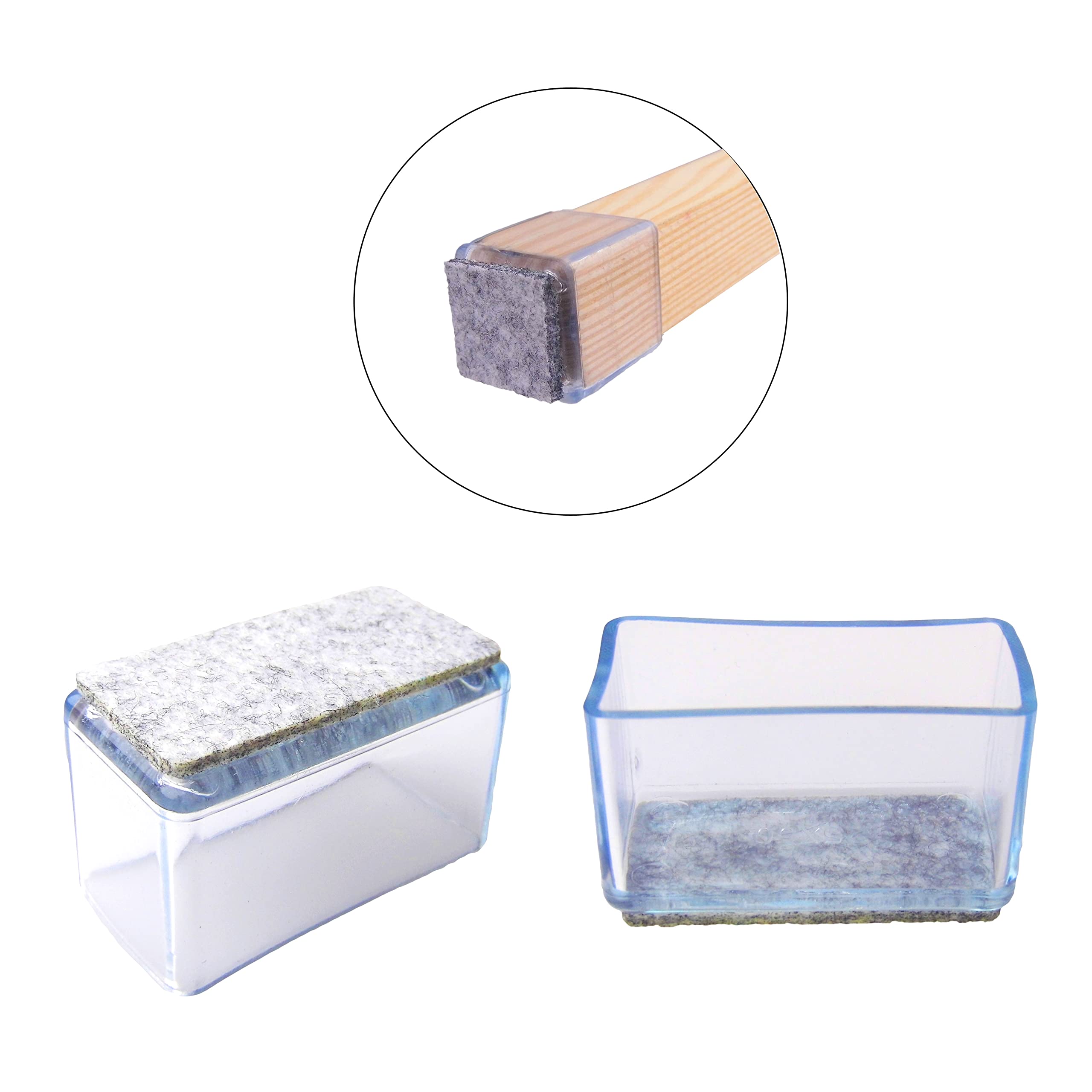 Lot de 16 capuchons de protection pour pieds de chaise - Patins en feutre - Chaussettes de chaise rectangulaires (20 x 30 mm)