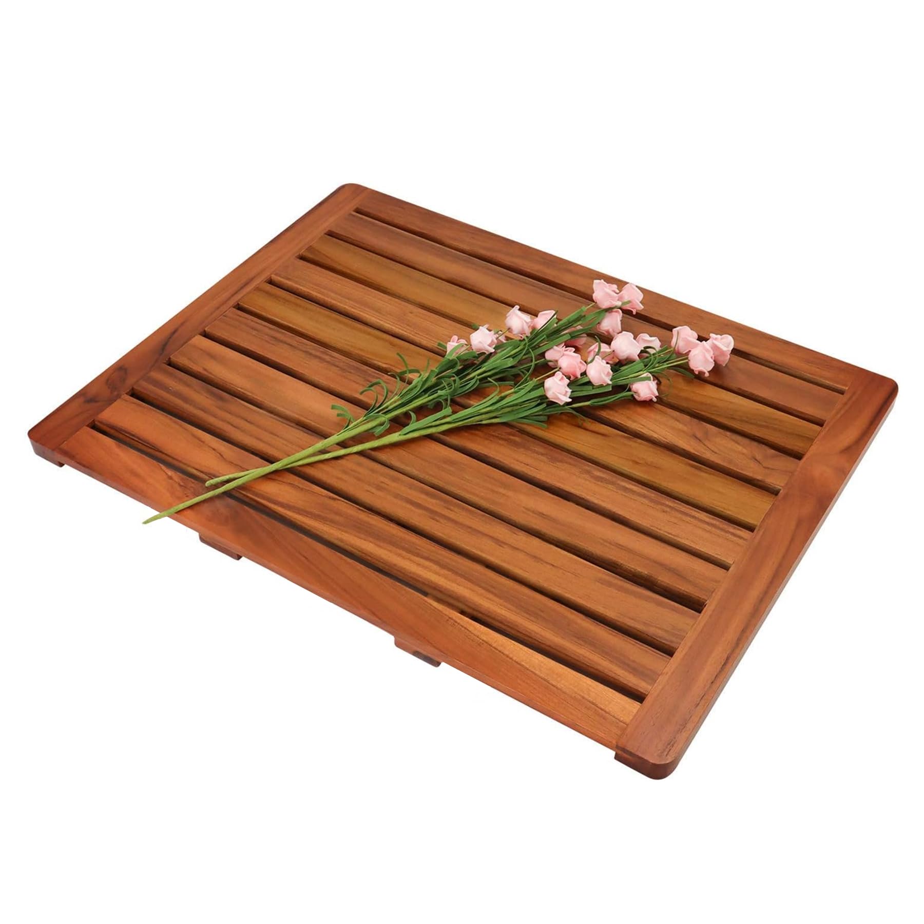 Utoplike tappetino da bagno in legno di teak, antiscivolo per bagno | Tappetino in legno quadrato grande per spa casa o all'aperto (61 x 45,4 cm)