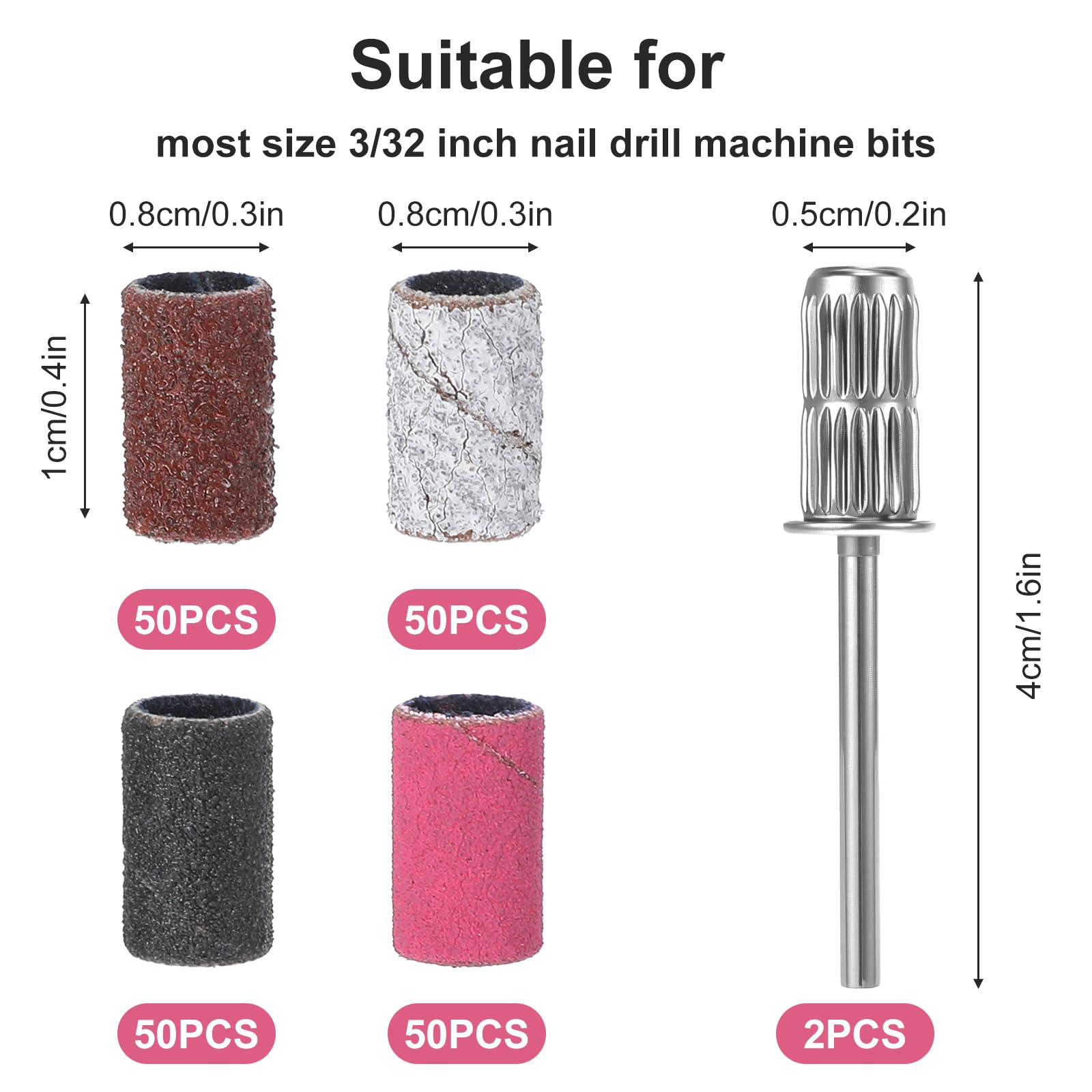 200 Pcs Nail Sanding Bands for Nail Drill 80/120/180/240 Grit Sanding Bands with 2 Silver Shafts - Image 2