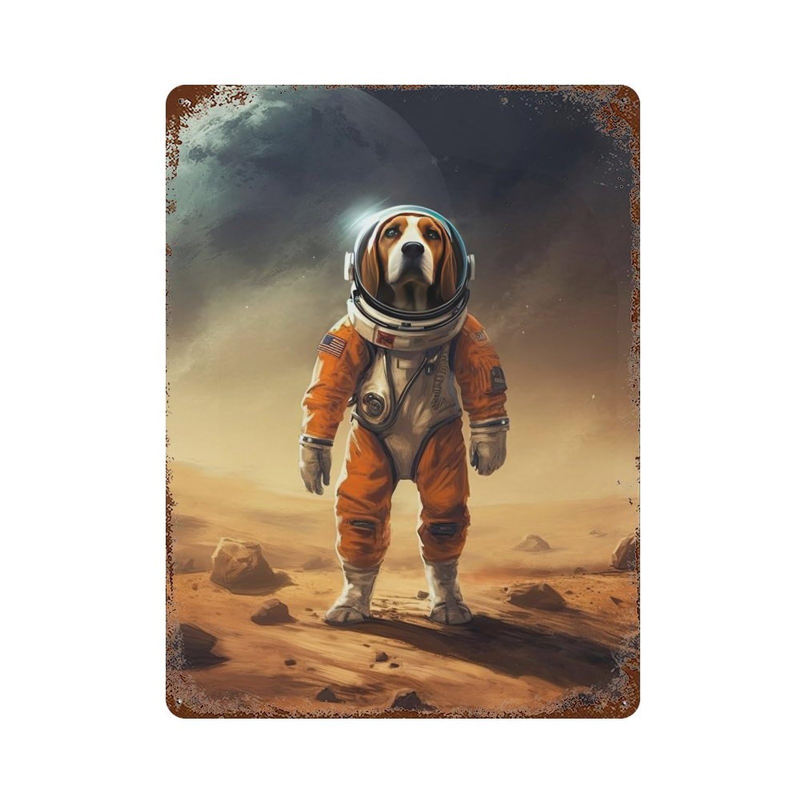 Beagle Mars Aged Metal Wall Plaque 15.7"x11.8", Industrial Home Decor for Pub, Kitchen And Man Cave Decor