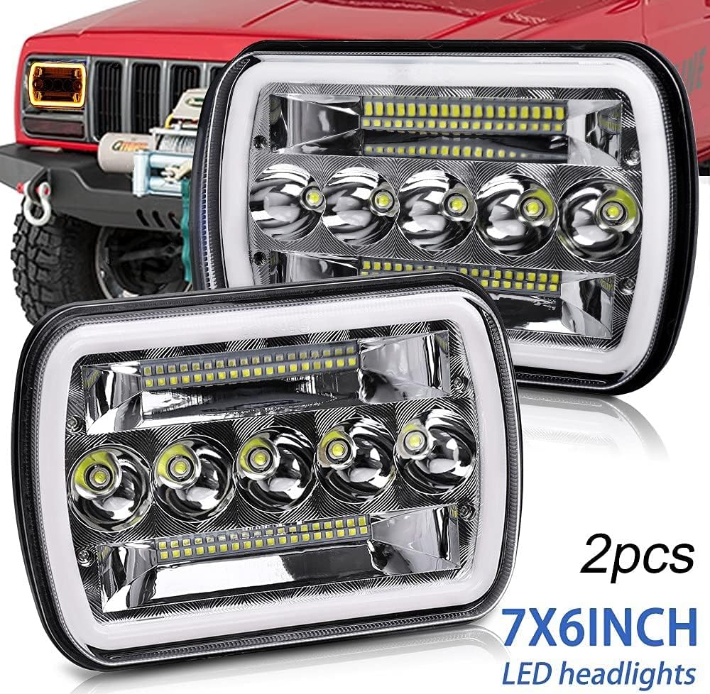 CO LIGHT 7x6 5x7 LED Headlights Amber angle eyes Cool Halo Bright H6054 LED Headlights H5054 6054 Replacement Trucks Pickup Express Van 2PCS