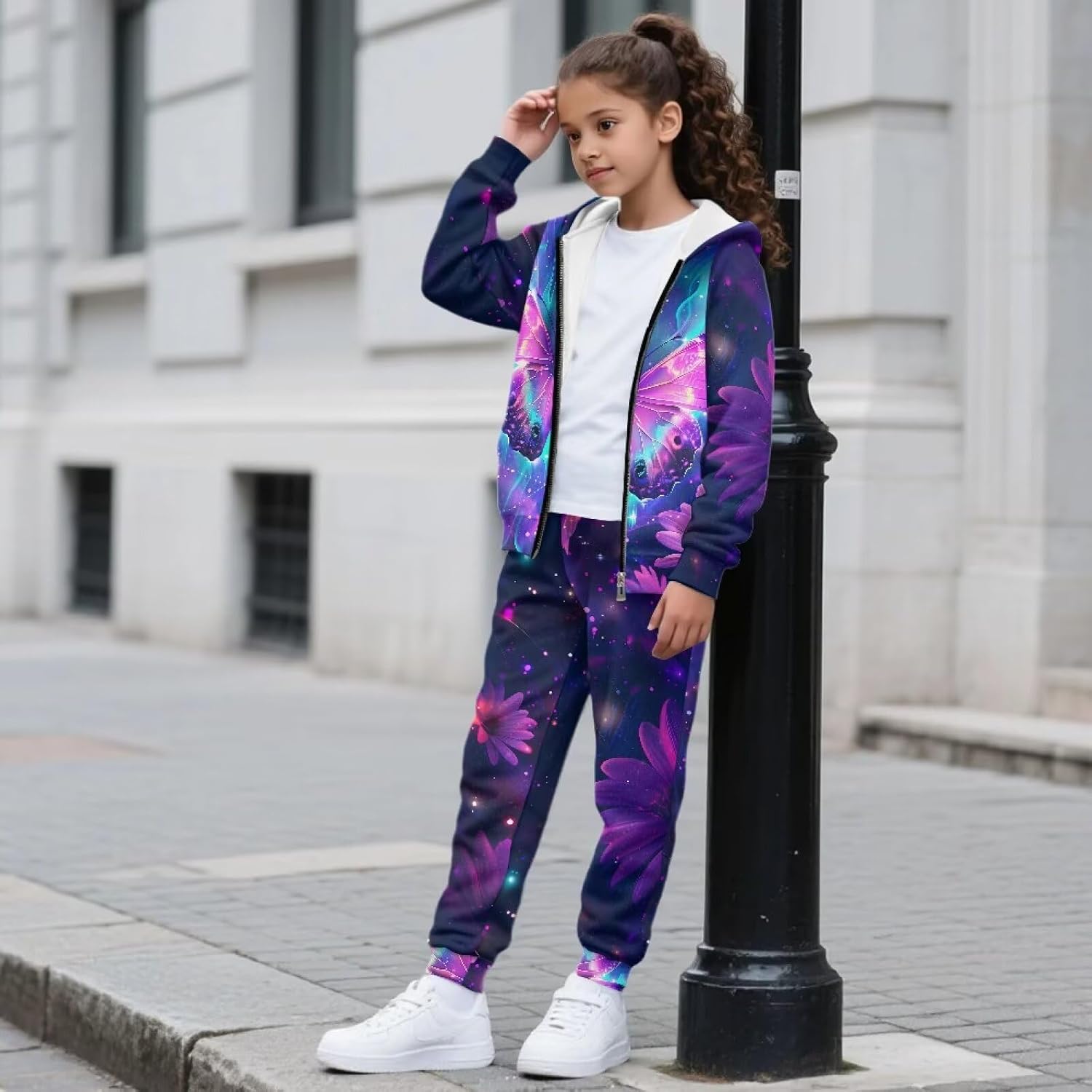 Biyejit Girls 2 Piece Tracksuit Athletic Sweatsuits Sets Full Zip Hooded Sweatshirt and Jogger Sweatpants Clothing Sets