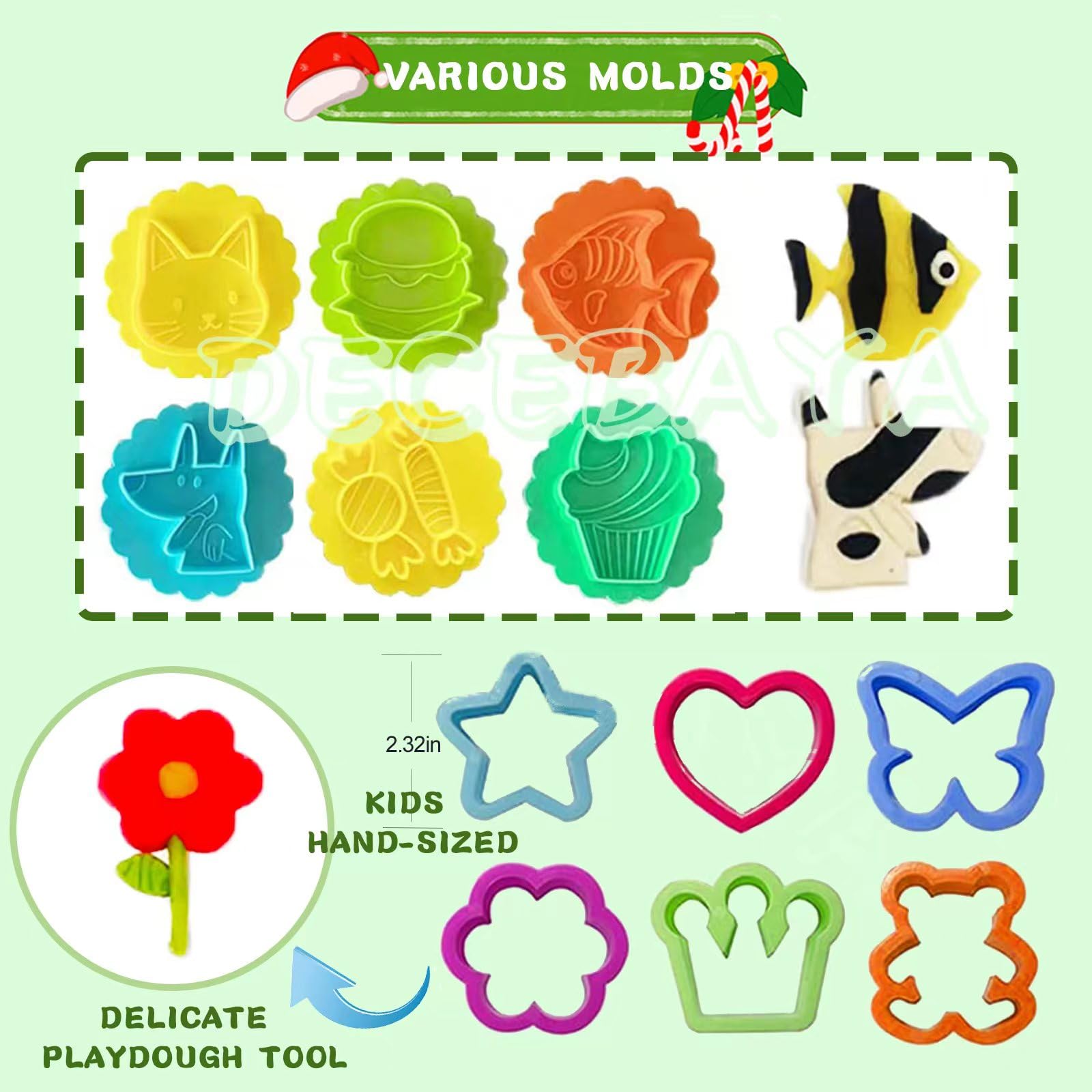 Decebaya Playdough Moulds Set 27PCS, Kids Dough Tools Kit, Christmas Shape Cutters Extruder Rolling Pin - Image 4