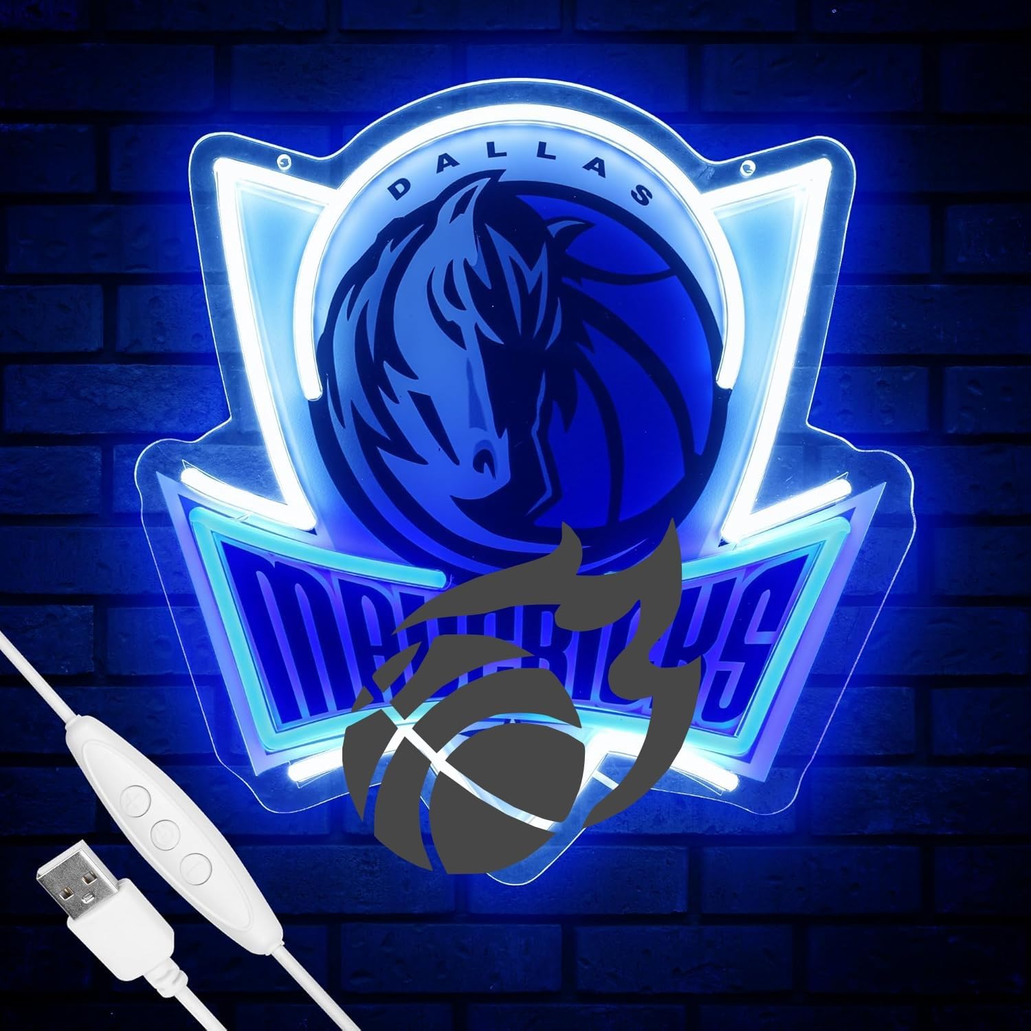 Basketball Team Neon Sign, Sport Light Up Dimmable Dallas Basketball Team Logo Hanging USB Powered Led Neon Sign for Wall Decor, Bedroom, Man Cave, Party, Birthday Christmas Gift for Dallas Fans