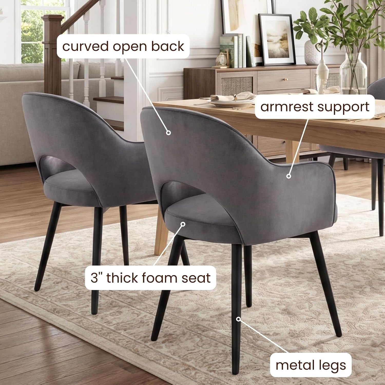 DUOMAY Swivel Dining Chair Set of 4, Modern Velvet Grey Upholstered Armless Side Chairs with 360-Degree Swivel for Dining Room, Living Room, Grey