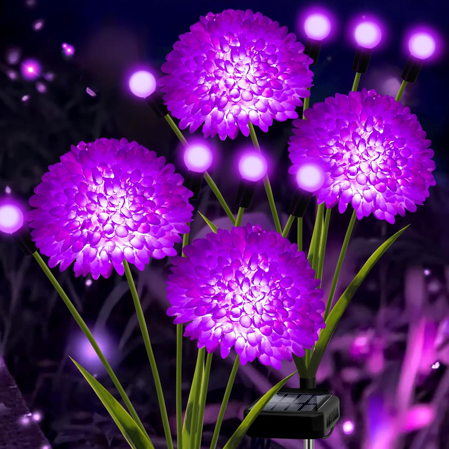 Solar Lights Outdoor Waterproof, 4 Pack Solar Firefly Swaying Lights with Flowers, Flower Light Garden Decor for Outside Yard Patio Thanksgiving for Women Grandma