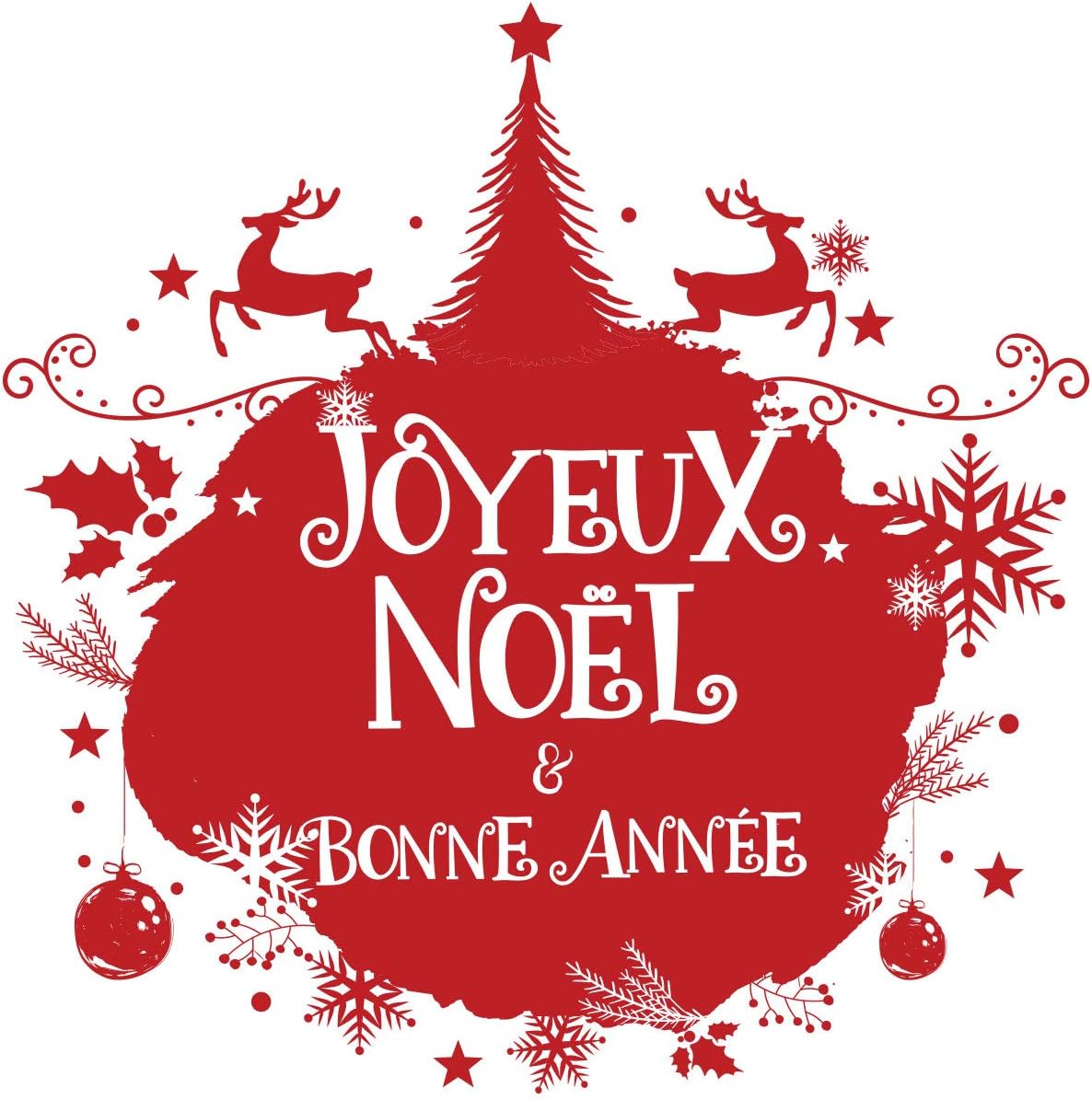 Christmas Merry Christmas Stickers Adhesive Stickers Christmas Decoration Parties for Bedroom and Living Room Christmas Bauble Merry Christmas and Happy New Year – H90 x L90 cm