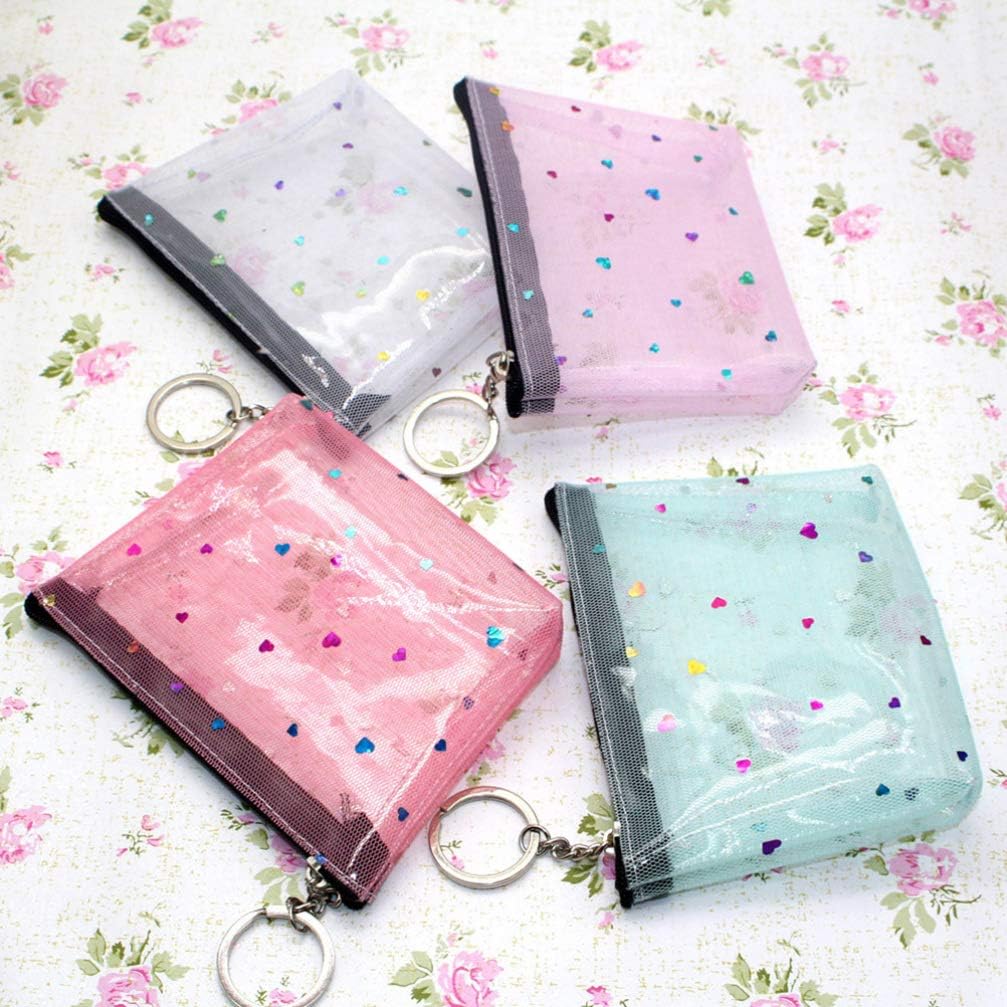 Coin Purse with Keychain Clear Coin Bag with Zipper Sequin Money Pouch Mini for Women Girls