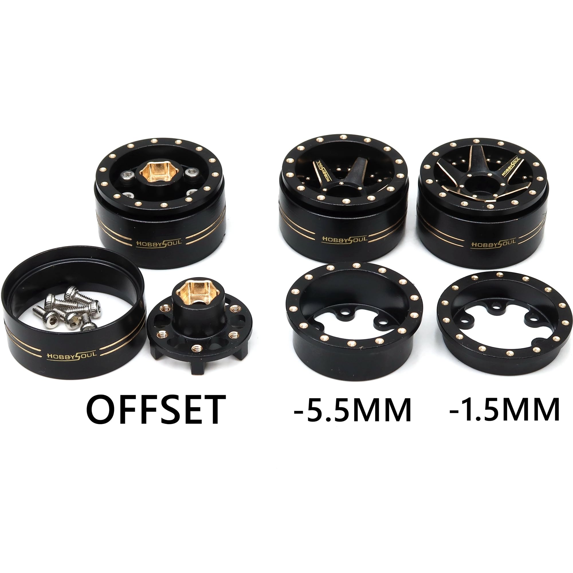 HOBBYSOUL 61mm Tall Soft Sticky 1.0 beadlock Wheels and Tires Brass Adjustable Offset Rims for RC Mud Crawler TRX4M SCX24 Upgrades,HS701491