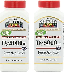 21st Century Vitamin D3 5000 IU Tablets - 110 Count High Potency Bone & Immune Support