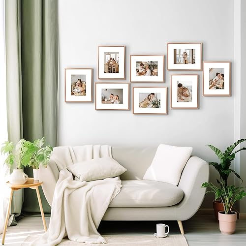 Vista 121 de Golden State Art - Marco de fotos de aluminio satinado clásico de 8 x 10 con alfombrilla de color marfil para fotos de 5 x 7 y cristal real, Dorado