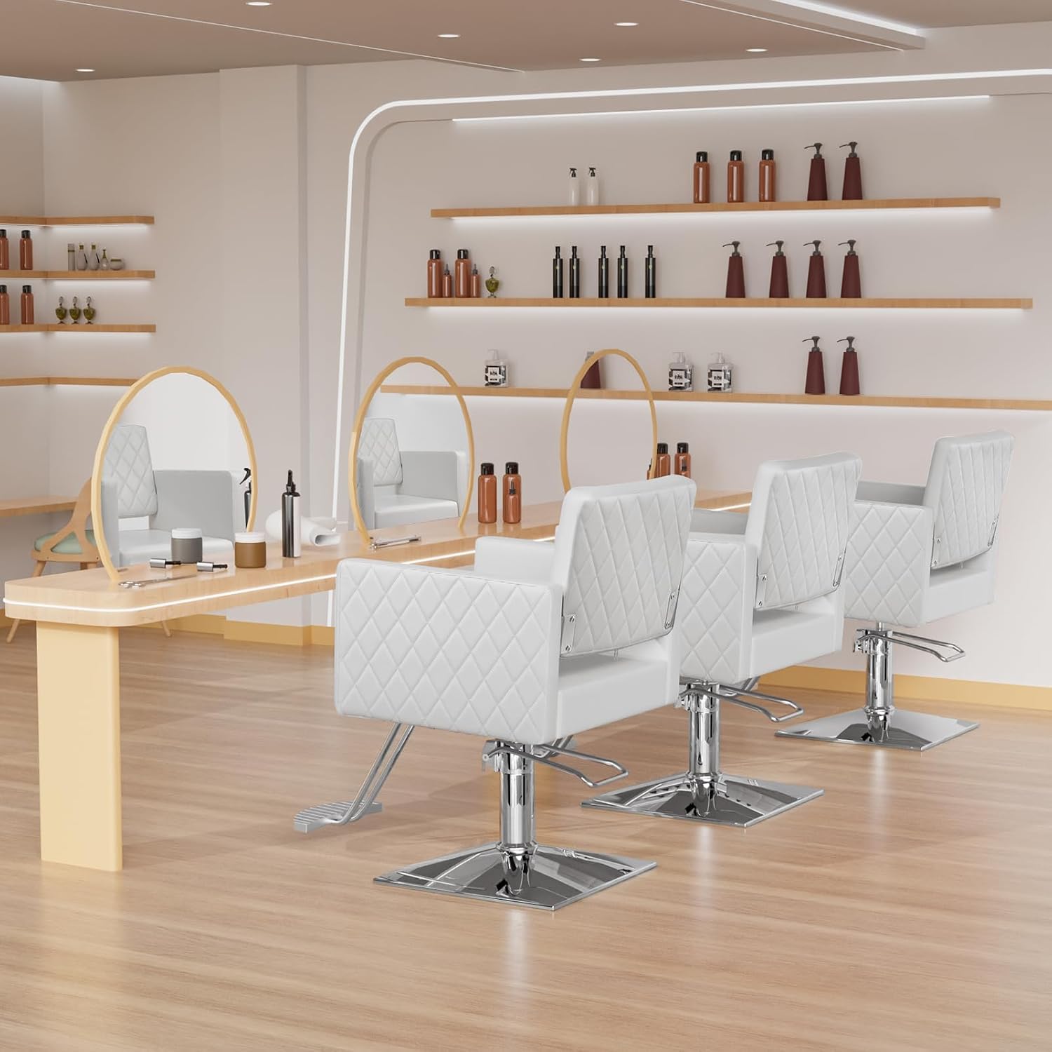 OmySalon White Hair Chair with Wide Seat Aluminium Alloy Footrest, Hydraulic Barber Chair Heavy Duty, Salon Chair for Hair Stylist, Styling Chair for Braiding Cosmetology Beauty Spa Hairdressing