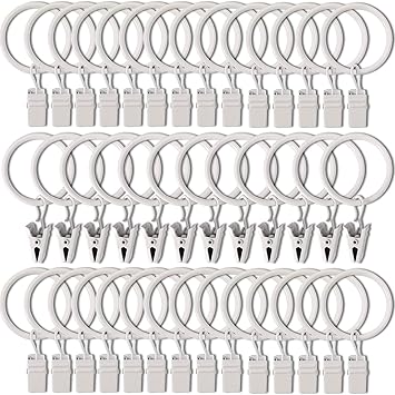 40 Pack Curtain Rings with Clips, Drapery Clips with Rings, Drapes Rings 1.26 in Interior Diameter, Fits up to 1 in Curtain Rod, White