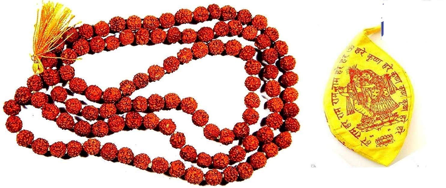 XUETZALCOATL Panch Mukhi mala Rudraksh Rosary Prayer Beads 5 mm 1 pcs with Gomukh Bag