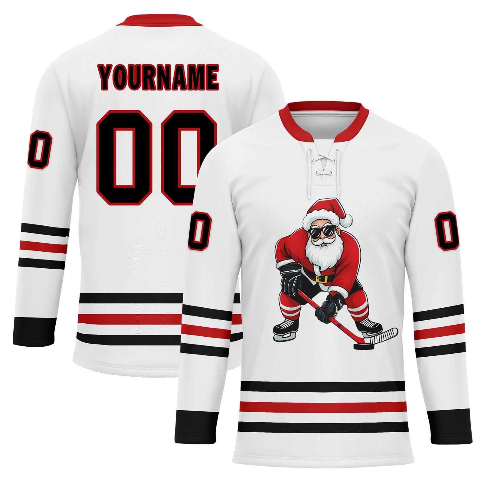 Custom Christmas Hockey Jersey for Men Women Youth, Santa Claus Ice Hockey Practice Uniform Sports Training Outfit