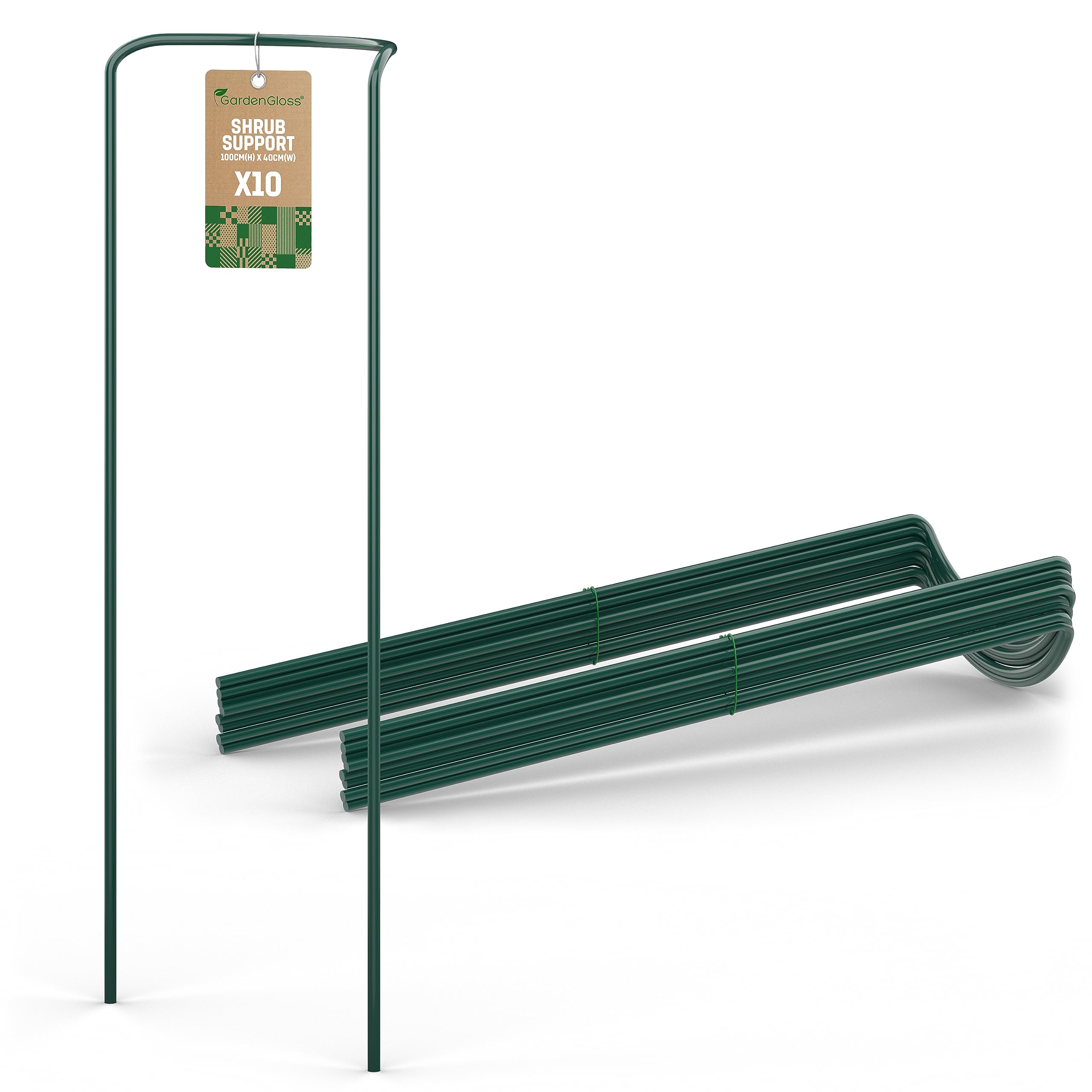 GardenGloss Podpórki Do Krzewów Ze Stali Powlekanej (10 Sztuk) - Uchwyt Na Byliny Półokrągłe 100 cm x 40 cm - Podpórka Pod Kwiaty Do Hortensji I Róż - Podpórka Do Roślin Ze Stali