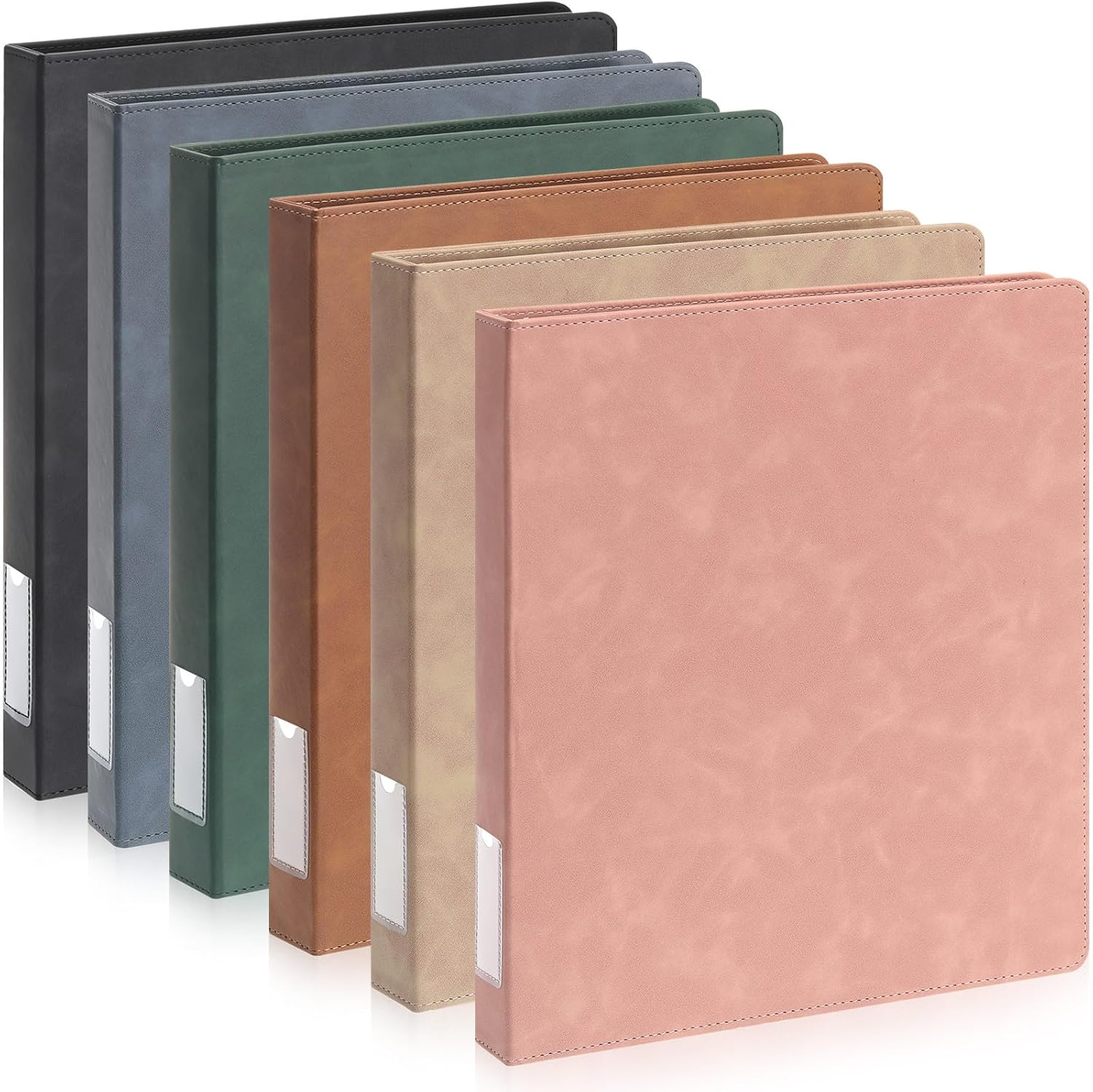 Fulmoon 6 Pcs Leather 3 Ring Binder, 1.5 Inch Vintage Hardback Round Ring Binder with 2 Inner Pockets & Spine Label Holder, Letter Size Professional Executive Portfolio for Office Home School(Black)