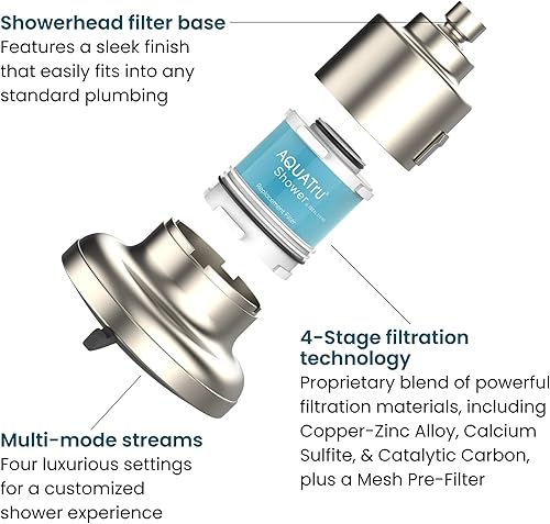 Miniatura 3 de AquaTru Shower - Filtro de ducha de alta presión que elimina las impurezas del agua dura para apoyar la piel saludable, cuero cabelludo, cabello,
