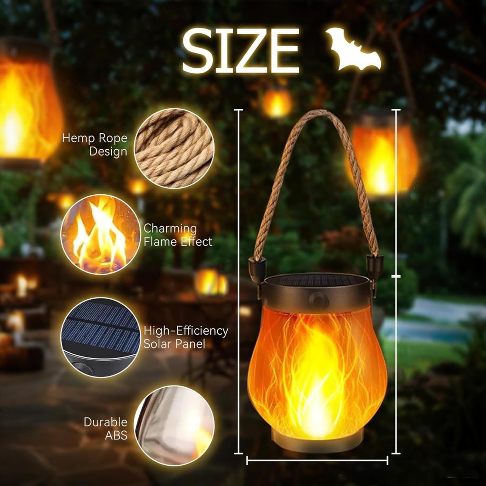 Linternas Solares - Solars Linterna Exterior | Luces Colgantes Auto | De Jardín Impermeables | Flammering Flame Hangable Gardens Lámpara Para Árbol Ramas Patio Porch Yard Pergola Hauted Ho
