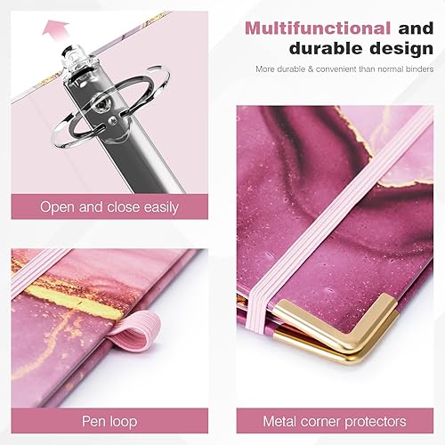Miniatura 94 de Ospelelf Mini 3 Ring Binder, 2 Inch, Cute Pink Marble Binder for 5.5" x 8.5" with 5 Tab Dividers, File Folder Labels and Low Profile Clipboards
