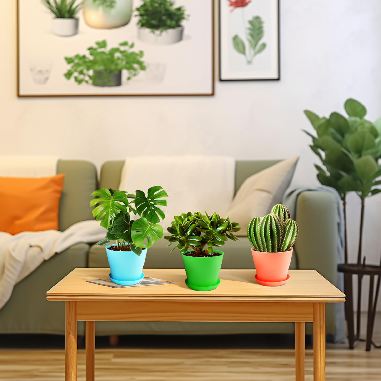 KINGLAKE 8 Pièces 17 CM Pots Plastique Plantes, Cache Pot Interieur Exterieur, Pot de Fleur avec Plateaux, Convient aux Semis, Cactus, Plantes Succulentes, Orchidées, Herbes -8 Coloré