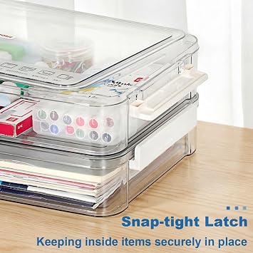 BTSKY 1 Pack Plastic Storage Containers with Lids, Portable Project Case Document Organizer Stackable Plastic File Storage Box for A4 File Paper Documents Scrapbook Art Supplies&Crafts(Big, White)