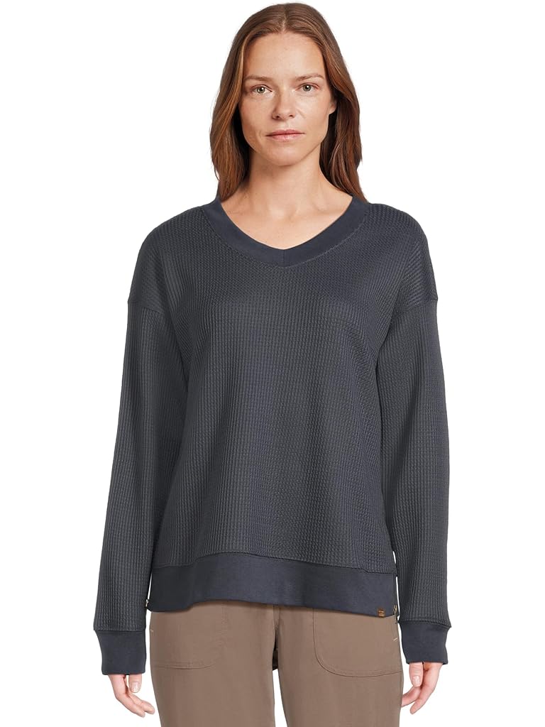 Navy L.L.Bean Birchwood Brushed Waffle V-Neck